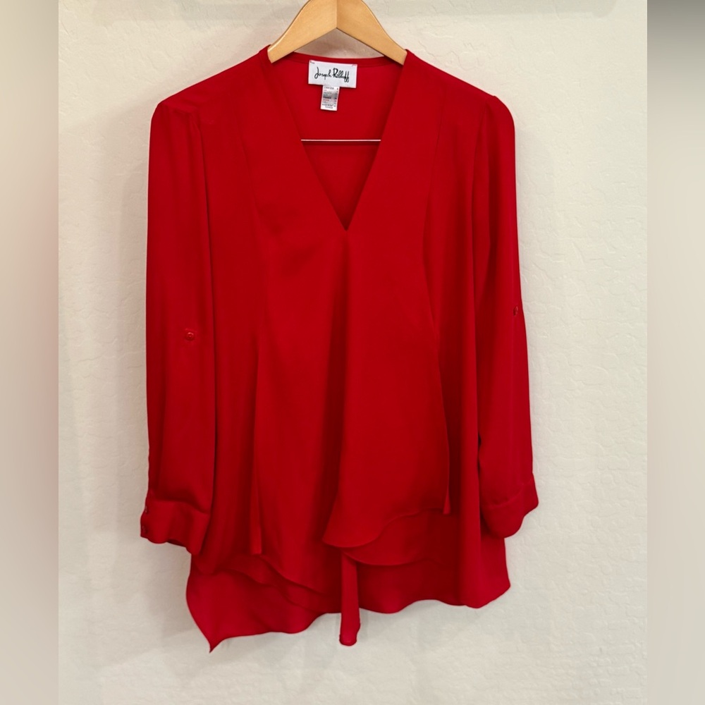 Joseph Ribkoff Vibrant Red V-Neck Draped Long Sleeve Blouse Size 6